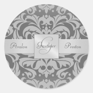 Rond Sticker Mariage pour monogramme gris élégant