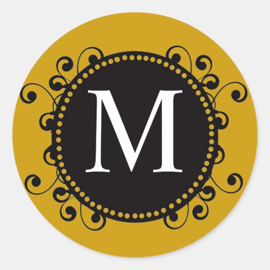 Rond Sticker Mariage pour monogramme M d'or d'automne (Devant)