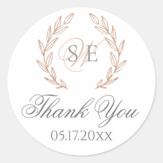 Rond Sticker Mariage pour monogramme or Rose élégant