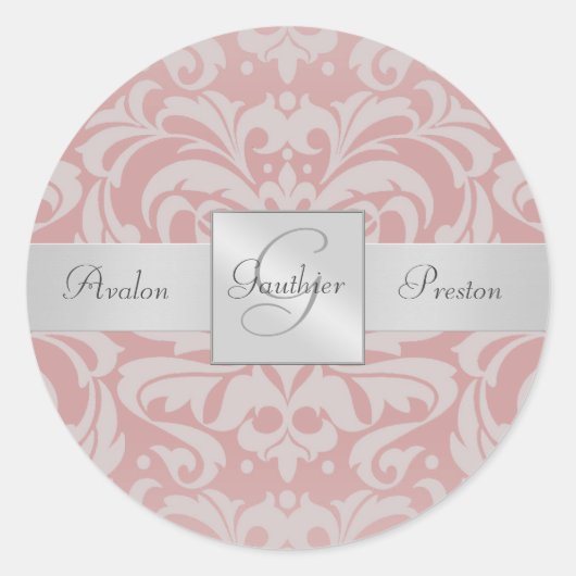 Rond Sticker Mariage pour monogramme rose élégant (Devant)