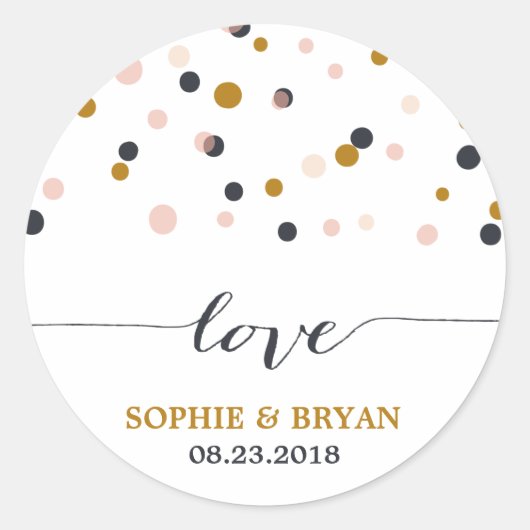 Rond Sticker Mariage pour points Confetti rose et or (Devant)