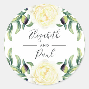 Rond Sticker Mariage rose et olives