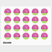 Rond Sticker Mariage rose et point vert (Feuille)