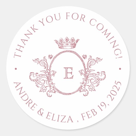 Rond Sticker Mariage rose Monogramme Or (Devant)