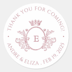 Rond Sticker Mariage rose Monogramme Or