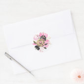 Rond Sticker Mariage rose, noir, or Floral (Enveloppe)