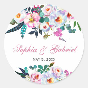 Rond Sticker Mariage rose Peony Eucalyptus