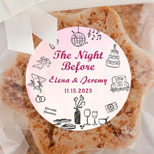 Rond Sticker Mariage Rose Whimsical Quirky Main Tirée