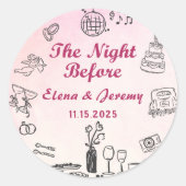 Rond Sticker Mariage Rose Whimsical Quirky Main Tirée (Devant)