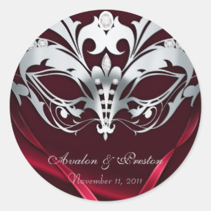 Rond Sticker Mariage rouge Mascarade en argent