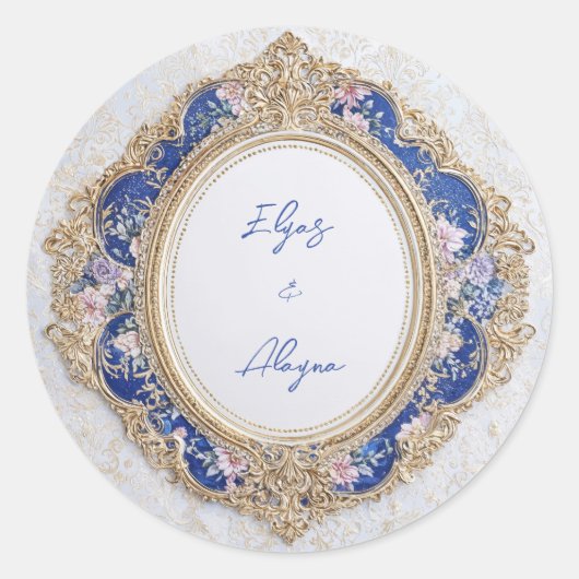 Rond Sticker Mariage Royal ovale victorien Floral (Devant)