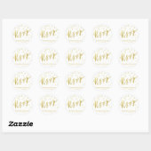 Rond Sticker Mariage RSVP Gold Brush Script & Confetti (Feuille)
