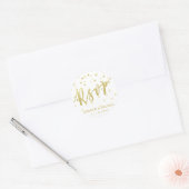 Rond Sticker Mariage RSVP Gold Brush Script & Confetti (Enveloppe)