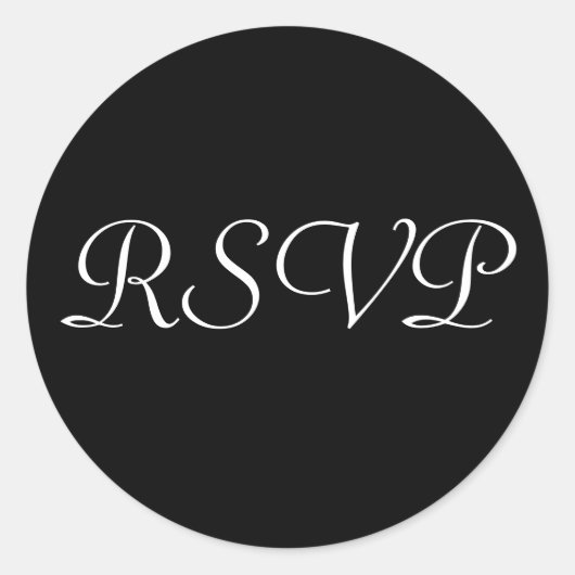Rond Sticker Mariage RSVP -Noir avec lettres blanches (Devant)