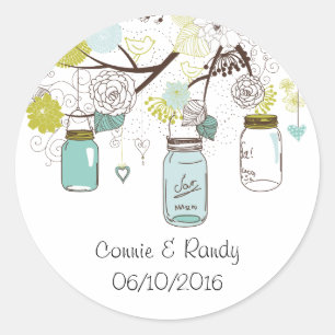 Rond Sticker Mariage rustique Mason bleu Mason