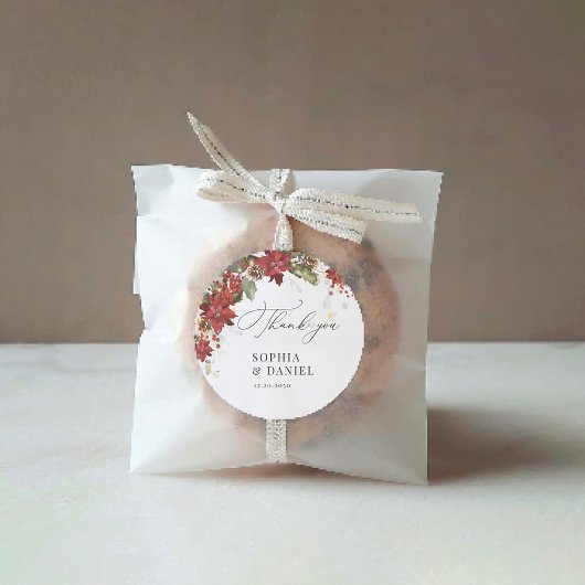 Rond Sticker Mariage Rustique Pine Poinsettia