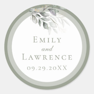 Rond Sticker Mariage Sage Green Eucalyptus