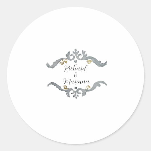 Rond Sticker Mariage Silver&Gold Monogram avec nom (Devant)