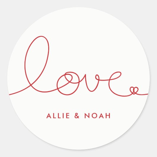 Rond Sticker Mariage simple moderne Red Loopy Love Hear (Devant)
