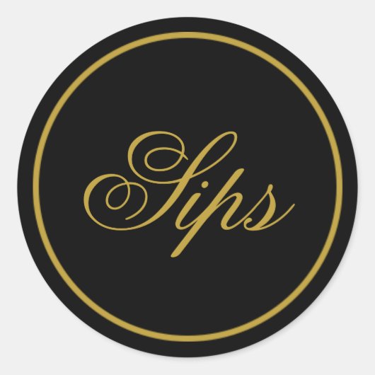 Rond Sticker Mariage "Sips" - Or noir (Devant)