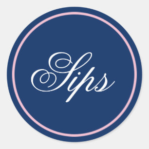 Rond Sticker Mariage "Sips" - Rose/Marine