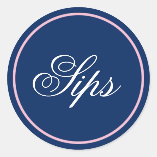 Rond Sticker Mariage "Sips" - Rose/Marine (Devant)