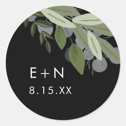 Rond Sticker Mariage Sprigs de minuit (Devant)