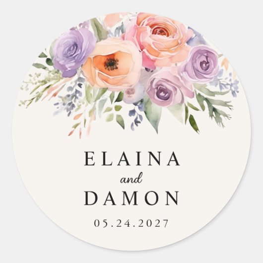 Rond Sticker Mariage Spring Pink Lilac Peach Pastels (Devant)