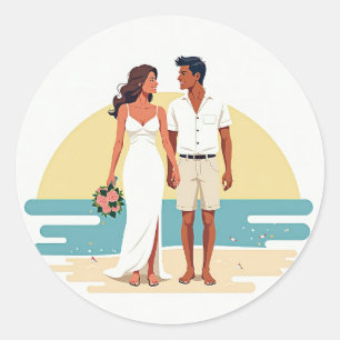 Rond Sticker Mariage Sunset Beach