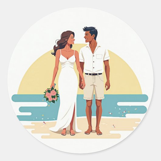 Rond Sticker Mariage Sunset Beach (Devant)