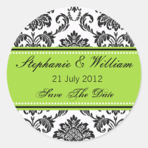 Rond Sticker Mariage vert Damask