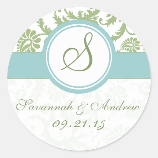 Rond Sticker Mariage Verte et Aqua (Devant)