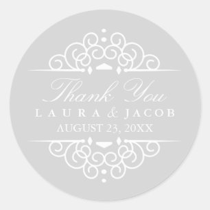 Rond Sticker Mariage Vintage Gris et Blanc