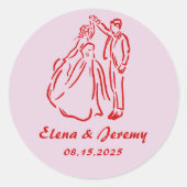 Rond Sticker Mariage Whimsical Rose main tiré (Devant)
