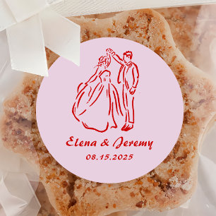 Rond Sticker Mariage Whimsical Rose main tiré