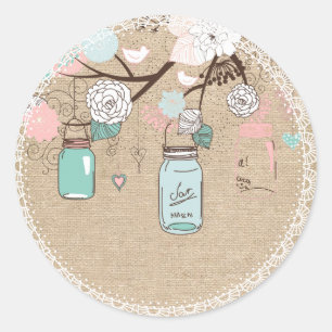 Rond Sticker Mason Jar Burlap