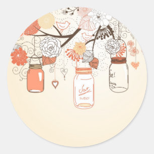 Rond Sticker Mason Jar Pays Orange