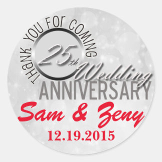 Rond Sticker Merci 25e anniversaire Mariage Favor