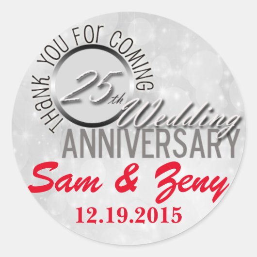 Rond Sticker Merci 25e anniversaire Mariage Favor (Devant)