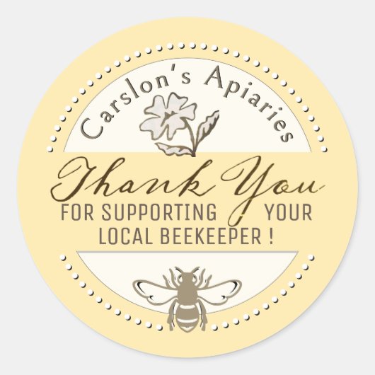 Rond Sticker Merci avec Bee Honey Apiary Business (Devant)