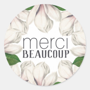 Rond Sticker Merci Beaucoup Merci Floral Magnolia