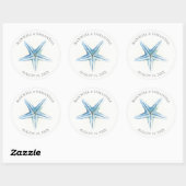 Rond Sticker Merci Blue Starfish Beach Mariage (Feuille)