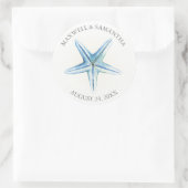 Rond Sticker Merci Blue Starfish Beach Mariage (Sac)