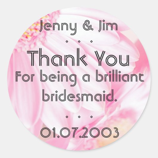 Rond Sticker Merci Bridesmaid rose (Devant)