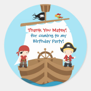 Rond Sticker Merci d'anniversaire de bateau pirate