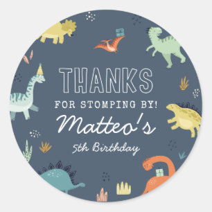 Rond Sticker Merci d'anniversaire de Dinosaur mignon