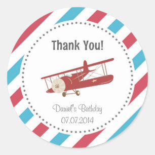 Rond Sticker Merci d'anniversaire de l'avion