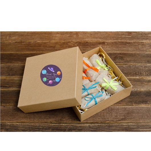 Rond Sticker Merci d'anniversaire spatial