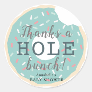 Rond Sticker Merci de Baby shower de Donut vert
