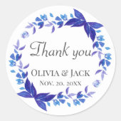 Rond Sticker Merci de mariage Fleur Bleue Faveur (Devant)